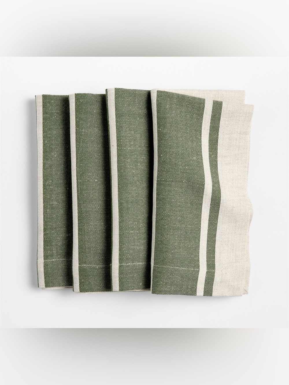 NWT CRATE & BARREL Green Linen Stripe Napkin Set